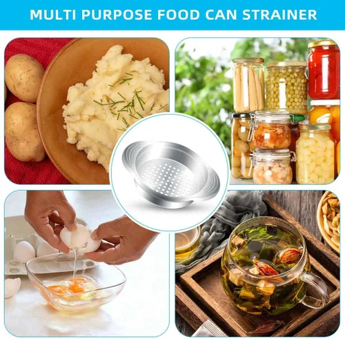 Miniatura 3 de Colador de latas de acero inoxidable, 2 unidades, prensa de atún, tamiz de alimentos, removedor de escurridor de aceite, colador de enlatado de tapa