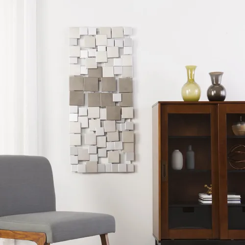 Miniatura 7 de SEI Furniture Wavson - Escultura de pared, diseño geométrico 3D, arte de pared de montaje único, plateado, 47.00 x 2.25 pulgadas