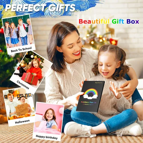 Miniatura 2 de 12 lápices de color arcoíris tamaño jumbo, suministros de arte para dibujar, hacer bocetos y colorear, regalos divertidos de Navidad para niños
