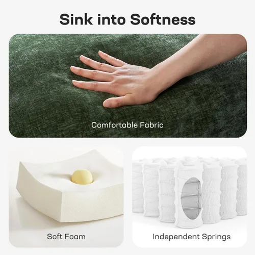 Miniatura 7 de Marsail Sofá cama extraíble, sofá cama tamaño Queen con colchón de espuma viscoelástica, sofá cama convertible 2 en 1 de felpilla con 2 fundas