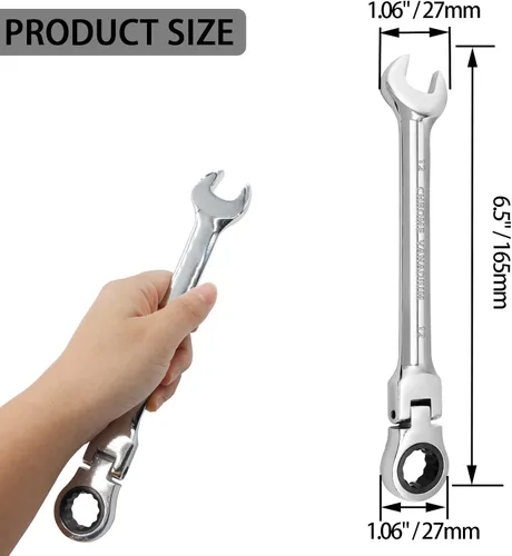 Miniatura 5 de Llave de trinquete de cabeza flexible de 12 mm, llave combinada de 12 puntas de acero cromo vanadio con engranaje de trinquete de 72 dientes