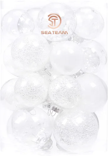 Miniatura 40 de Sea Team Juego de bolas de Navidad de plástico transparente inastillables, bolas decorativas de varios tamaños con relleno delicadas decoraciones