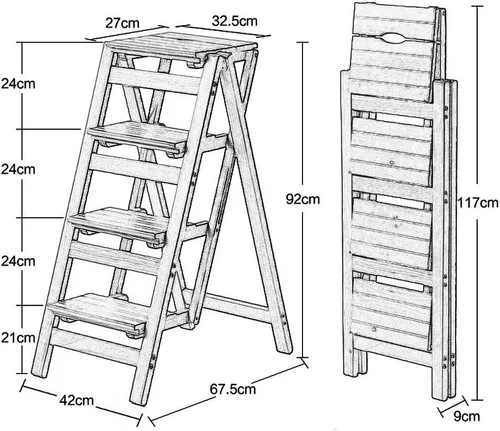 Miniatura 2 de Taburete de madera blanca con 4 peldaños antideslizantes para adultos y niños, silla de escalera plegable de madera portátil, ideal para el hogar