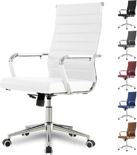 Silla de escritorio de oficina blanca Okeysen, sillas de cuero ergonómicas modernas para sala de conferencias, silla giratoria ejecutiva de altura