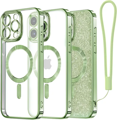 Miniatura 86 de Meifigno Candy Mag Series - Funda diseñada para iPhone 15 Pro, compatible con MagSafe, tarjeta con purpurina y correa de muñeca, protección completa