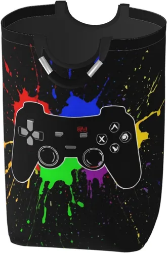 Miniatura 8 de Colorido juego joystick siluetas gran cesta de lavandería temática de juegos cesta de almacenamiento juguetes organizador de ropa para el hogar