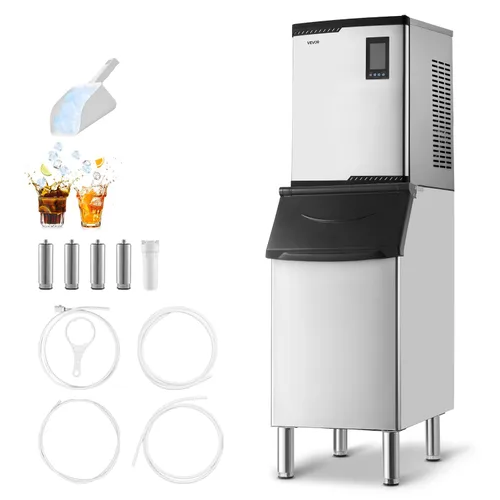Miniatura 16 de VEVOR Commercial Ice Maker Machine, 300LBS/24H Ice-Making Machine, Ice Maker with 300LBS Stainless Steel Storage Bin, Auto Self-Cleaning, and