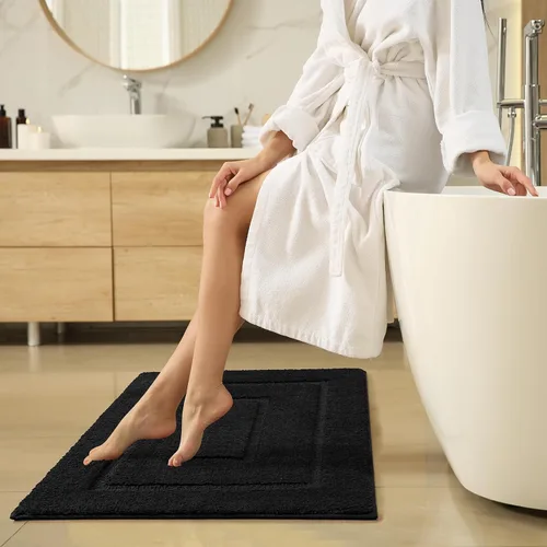 Miniatura 7 de HOMORE Alfombra de baño negra de 24 x 36 pulgadas, de microfibra suave y absorbente, alfombra de baño lavable para baño, alfombras de baño Negro