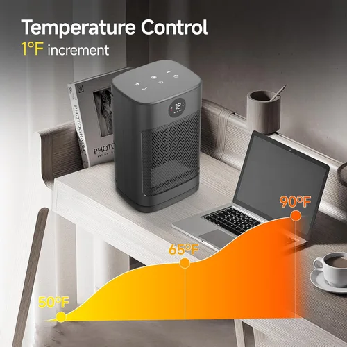 Miniatura 6 de Calentador de espacio portátil de 1500 W, calentador de cerámica personal con 3 ajustes de calor, modo ECO, protección contra sobrecalentamiento