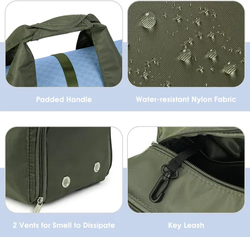 Miniatura 4 de Bolsa de gimnasio para mujer con compartimento para zapatos y bolsillo húmedo con soporte ajustable para esterilla de yoga, Verde militar, Moda