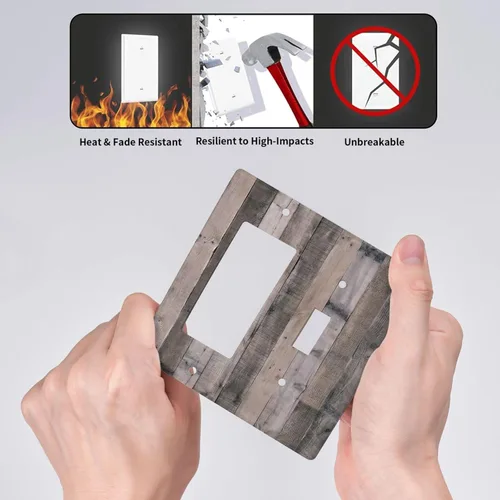 Miniatura 432 de Placa Decorativa de Pared de Granja Rústica con Cuerno de Madera para Puerta de Granero 1 Banda Duplex Cubiertas de Toma Eléctrica Soltera