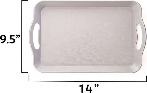 Miniatura 4 de Bandeja de cafetería con mango – Bandeja rectangular de plástico texturizado de grano de madera para TV de 14 x 9 pulgadas – Ideal para bufés