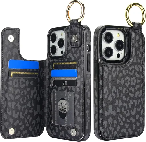 Miniatura 20 de HAOPINSH para iPhone 13 Estuche tipo cartera con tarjetero, patrón de leopardo blanco y guepardo, funda con tapa trasera para mujer y niña, ranuras