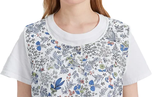 Miniatura 6 de Nanxson Delantal de mujer con bolsillos de parche, babero estampado de algodón, smock con botones para trabajo, cocina y chef CF3177