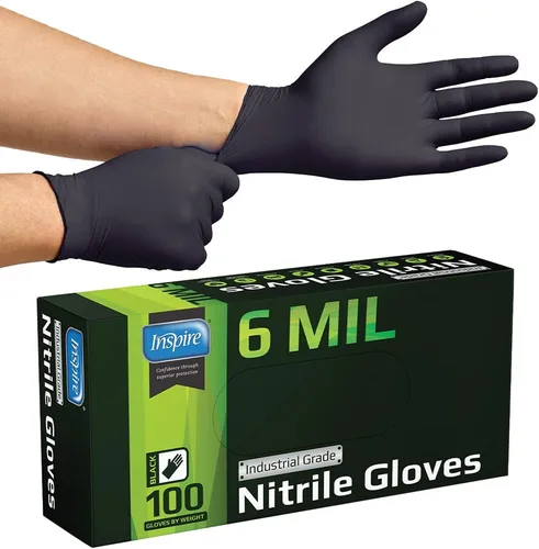 Miniatura 8 de Inspire HEAVY DUTY ORIGINAL - Guantes elásticos de nitrilo negro, desechables, sin látex, para alimentos, mecánico, 6 mil negro o naranja de 0.315 in