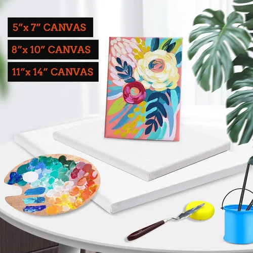 Miniatura 4 de 3 paquetes de lienzos para pintar con paquete múltiple 11x14, 5x7, 8x10, lienzo para pintar con pintura al óleo y acrílica