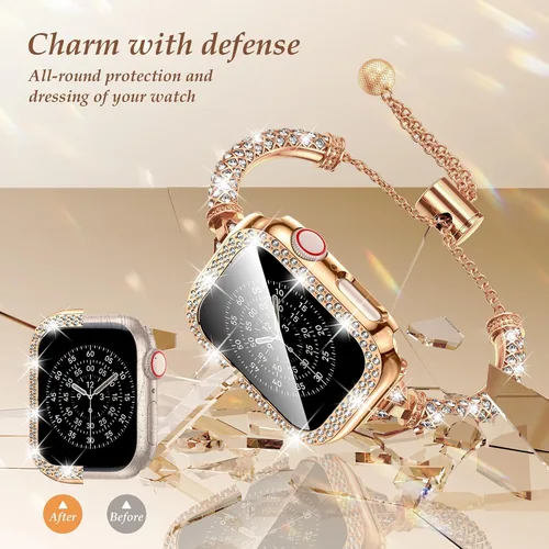 Miniatura 5 de LETOID - Correa brillante y funda compatibles con Apple Watch de 1.57 pulgadas, 1.61 pulgadas, 1.65 pulgadas, 1.73 pulgadas, 1.77 pulgadas, 1.81