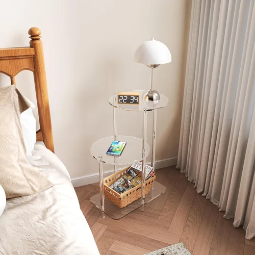 Miniatura 5 de Eglaf - Mesa auxiliar redonda de acrílico, mesa auxiliar de 3 niveles, mesita de noche Clear Nightstand Small Accent Entryway Table, for Living
