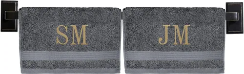 Miniatura 16 de Toallas de Mano Personalizadas de Lujo Personalizadas Juego de 2 Elija entre 12 fuentes Genuino algodón turco Certificado Oeko-Tex Toallas
