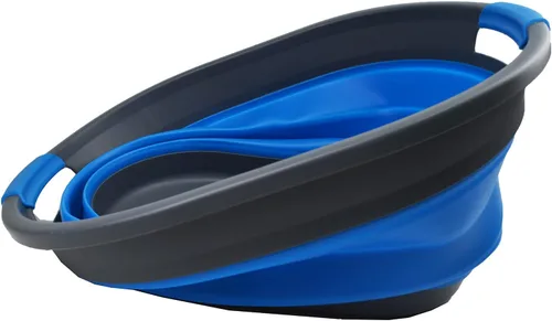 Miniatura 3 de SAMMART Cesta de plástico plegable de 32 L (8.4 galones) - Contenedor/organizador de almacenamiento plegable - Tina de lavado portátil - gris/azul