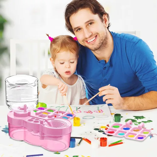 Miniatura 6 de BoAn Herramienta limpiadora de pinceles de pintura mejorada 2025 – Lavadora de pinceles todo en uno, taza de enjuague, soporte y paleta para Rosa