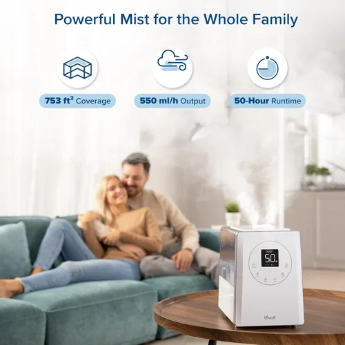 Miniatura 10 de LEVOIT Humidificadores evaporativos para dormitorio de bebé, filtros dobles de aire y agua, sensor separado, sin luz azul para luz nocturna de Blanco