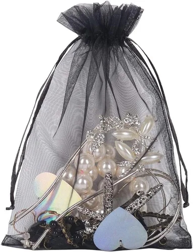 Miniatura 4 de YQL Bolsas de organza negras, 100 bolsas de regalo de 5 x 7 pulgadas, bolsas de malla para protección de frutas, bolsas de joyería, bolsas