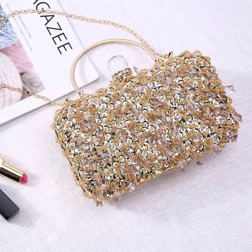 Miniatura 5 de UBORSE Bolso de noche con lentejuelas brillantes de diamantes de imitación para mujer, estilo vintage, con cuentas de cristal, para cóctel, fiesta