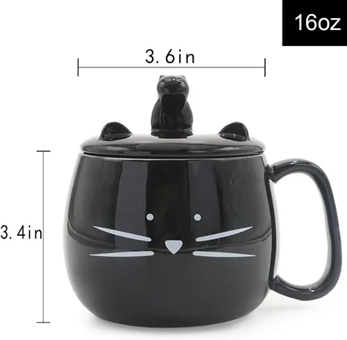 Miniatura 5 de Koolkatkoo Taza de café con diseño de gato de 16 onzas con tapa para teléfono celular, para amantes de los gatos, tazas negras de cerámica únicas