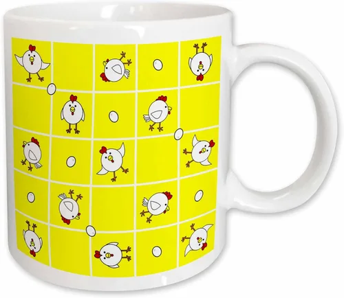 Miniatura 11 de 3dRose mug_10777_4 Chicken Dance Print White and Yellow - Taza negra de dos tonos, multicolor, 11 onzas Blanco