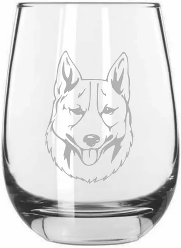 Miniatura 186 de Sakhalin Husky Dog - Copa de vino grabada personalizada de 15.25 onzas sin tallo