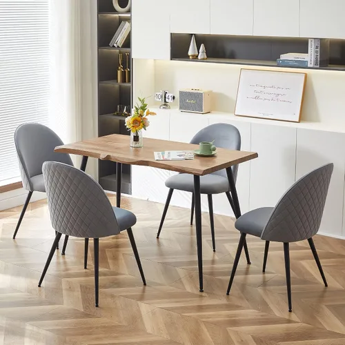 Miniatura 9 de Homedot Juego de mesa de comedor de 5 piezas para 4, diseño único de mesa de comedor con borde vivo y mesa gruesa con 4 sillas de comedor tapizadas