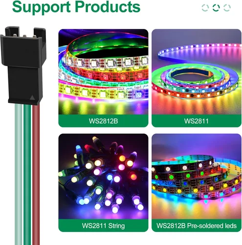 Miniatura 7 de RGBZONE Controlador LED USB de 5 V CC, control remoto inalámbrico RF de 21 teclas, controlador LED de 3 pines de 3.3 ft/3.3 pies, 5V WS2812 WS2811
