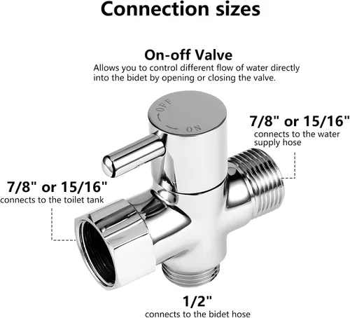 Miniatura 2 de Adaptador de bidé T con válvula de cierre: Válvula T de latón de 3 vías para bidé 7/8 "x 7/8" X 1/2" - Conector en T a prueba de fugas Ajuste