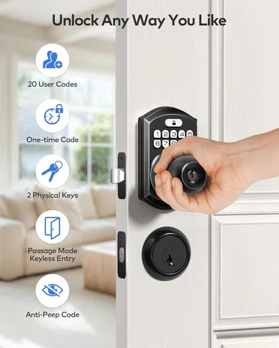 Miniatura 3 de TEEHO TE003 Cerradura de Puerta con Teclado de Entrada sin Llave con Manija, Cerraduras Inteligentes Digitales Electrónicas para Puerta Principal