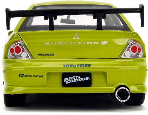 Miniatura 7 de Jada Toys Fast & Furious 1:24 Brian's Mitsubishi Lancer Evolution VII - Coche fundido a presión, juguetes para niños y adultos, color verde lima