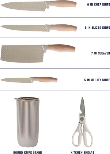 Miniatura 3 de Oster Gunderson Juego de Cuchillos de Cocina de 6 Piezas con Bloque, Juego de Cuchillos de Cocina de Acero Inoxidable con Cuchillas Afiladas