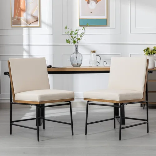 Miniatura 9 de HEAH-YO Juego de 2 sillas de comedor modernas, tapizadas de piel sintética con respaldo, sillas de comedor sin brazos para cocina, color negro
