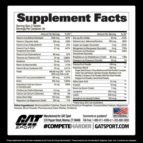 Miniatura 2 de GAT SPORT Tabletas multivitamínicas premium para hombres Multi + Test (60 unidades)
