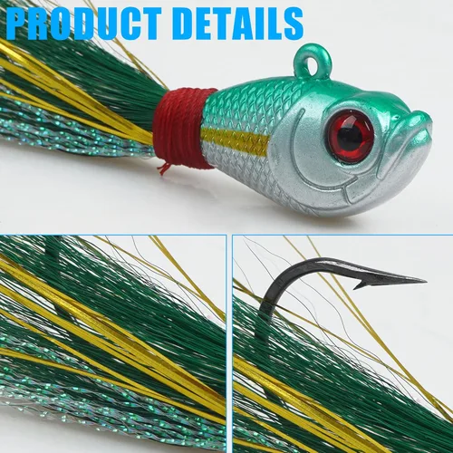 Miniatura 4 de Bucktail Jigs - Señuelo de agua salada para platija de bajo, 5 piezas de cola de cubo para cabello de cola de cubo, anzuelos de cola de cubo