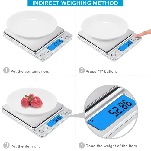 Miniatura 4 de (Actualizada) AMIR Báscula Digital de Cocina, 500g Báscula Mini de Bolsillo para Joyería, Báscula de Alimentos, Báscula de Café, Pantalla LCD