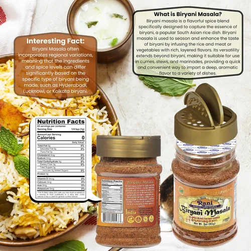 Miniatura 2 de Rani Biryani Masala Curry (mezcla de 7 especias para platos de arroz indio, pullao/pilau) Tarro PET de 3 onzas (3.00 oz) ~ Todo natural Vegano
