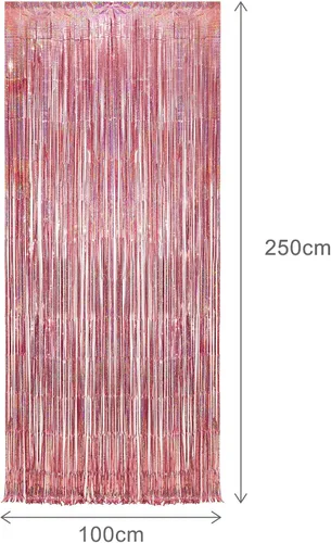 Miniatura 9 de Telón de fondo de fiesta de oropel dorado rosa con purpurina GREATRIL, cortina de flecos laminados para decoración de fiesta temática de cumpleaños