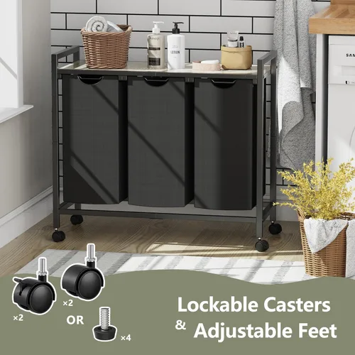 Miniatura 3 de Cesta de lavandería, cesta de ropa, clasificador de lavandería con 2 bolsas extraíbles y removibles, estante, almacenamiento para cuarto