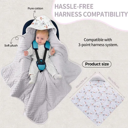 Miniatura 5 de Miracle Baby Manta para asiento de automóvil, manta de algodón transpirable de 2.5 TOG con arnés de 3 puntos, envoltura suave de lunares Minky