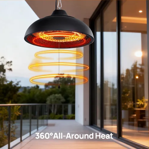 Miniatura 8 de Calentador colgante de patio, montado en el techo, calentador eléctrico de patio, control de temperatura integrado, apto para exteriores/interiores