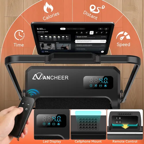 Miniatura 8 de ANCHEER Cinta de correr con inclinación – Plegable debajo del escritorio/Capacidad máxima de 300 libras – Cinta de correr eléctrica compacta