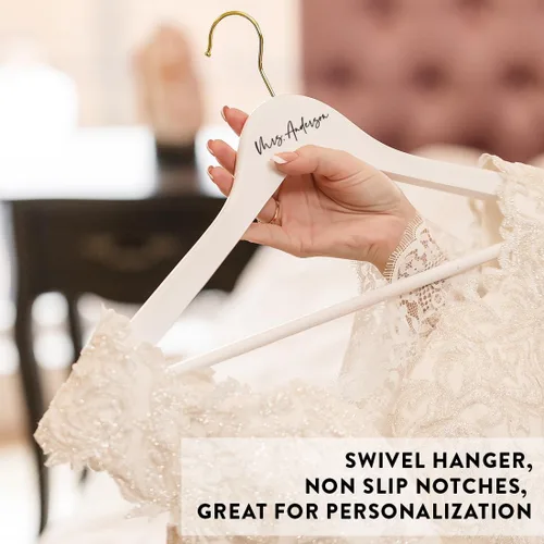 Miniatura 3 de Andaz Press Percha de novia personalizada, madera blanca de primera calidad para vestido de novia, vestidos de dama de honor, fiesta nupcial, regalo