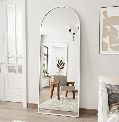 Miniatura 25 de OGCAU Espejo de suelo de longitud completa, 56 x 20 pulgadas, espejo de cuerpo completo con parte superior arqueada, para colgar o inclinarse