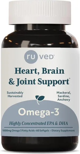 Ruved 1000mg Omega-3, Omega 3 puro y potente para el bienestar diario, ácidos grasos esenciales para el cerebro, las articulaciones y la salud